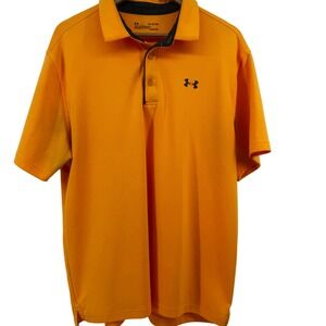 Under Armour HeatGear Mens XL Polo Shirt Orange Short Sleeve Loose Fit Golf Top